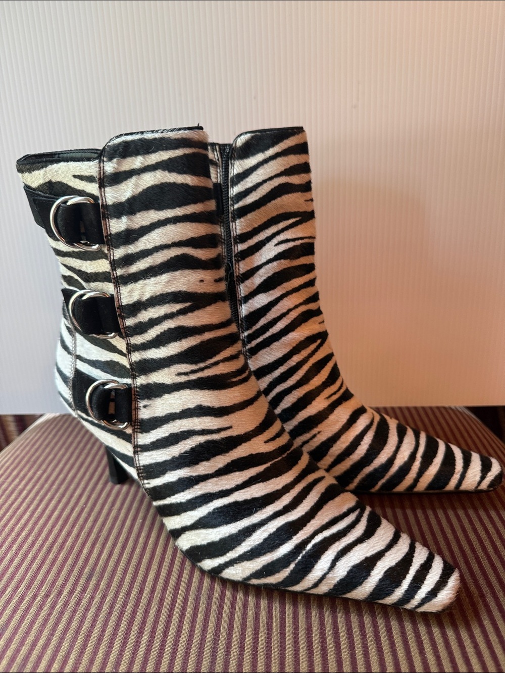 Valerie Stevens Zebra-Print Ankle Boots - Black & White